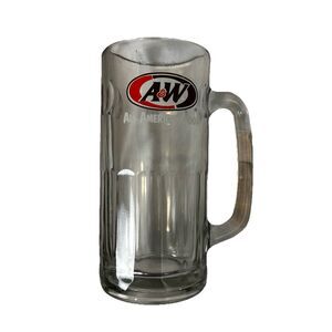 A&W Root Beer All American Food Glass Mug 6” Heavy Clear Logo Drinking Stein